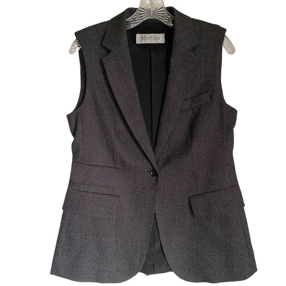 Max Mara Tweed Vest Sleeveless Jacket US 8 IT 42 Gray Wool Career Business - Picture 1 of 11
